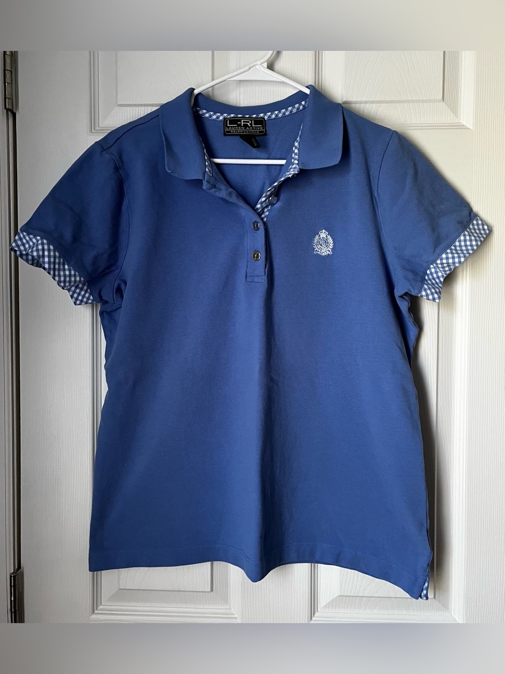Lauren Active Ralph Lauren Blue Polo with Gingham Trim